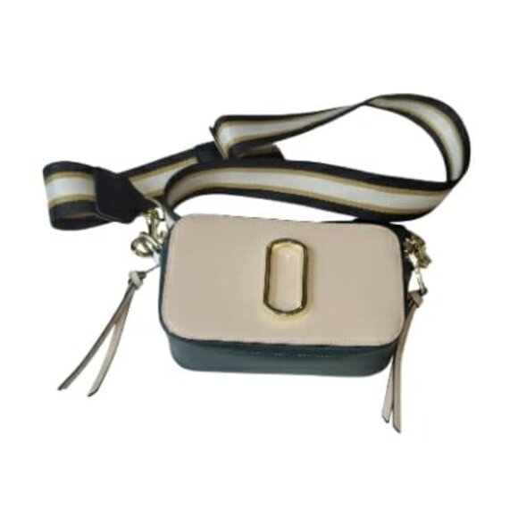 Snapshop Bag Beige Crossbody Camera Bag Gold Hardware Dual Zip Wide Strap - Picture 1 of 13
